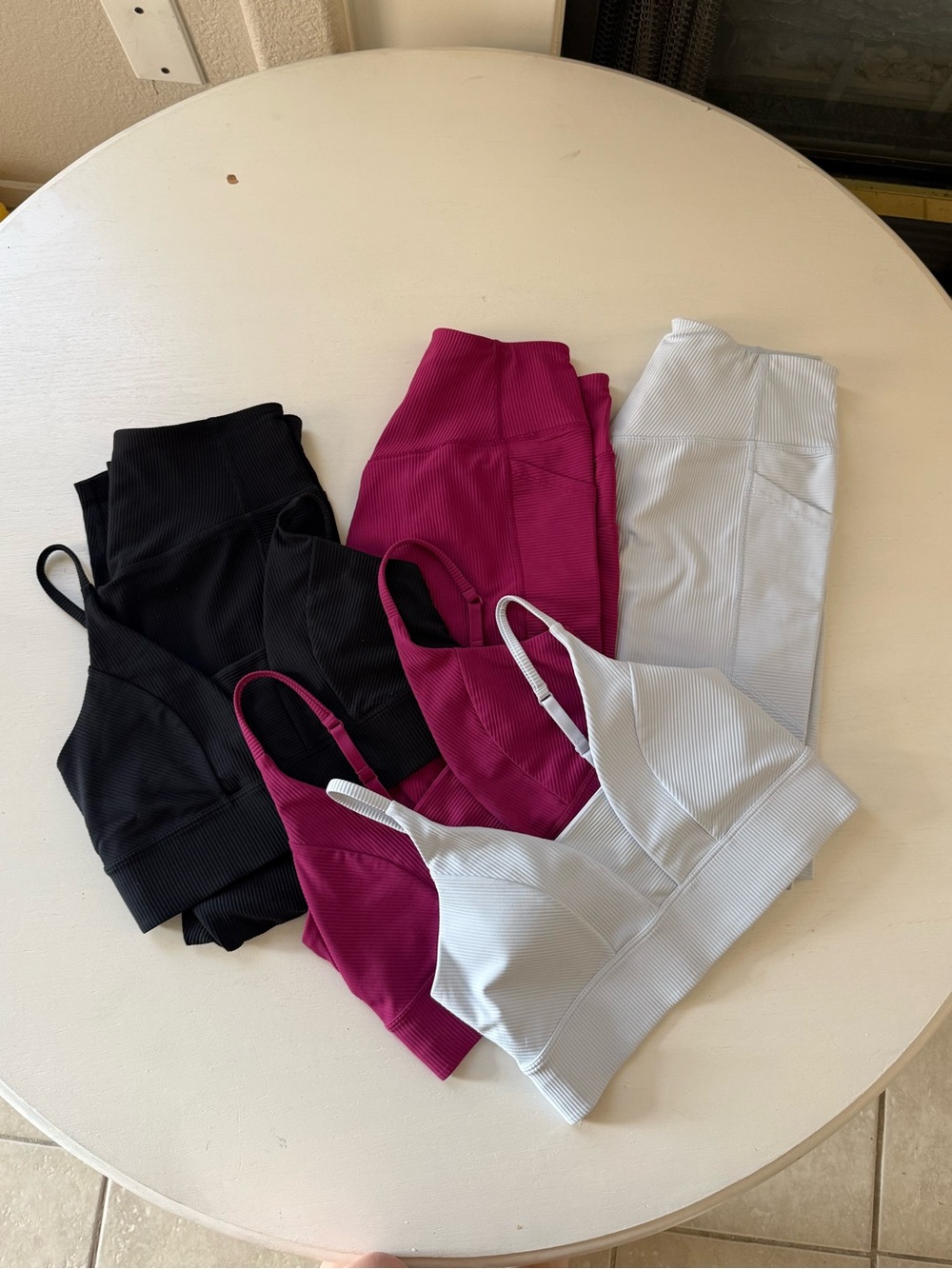 Old Navy Ribbed Legging and Bralette Set - Black, Magenta, Light Blue